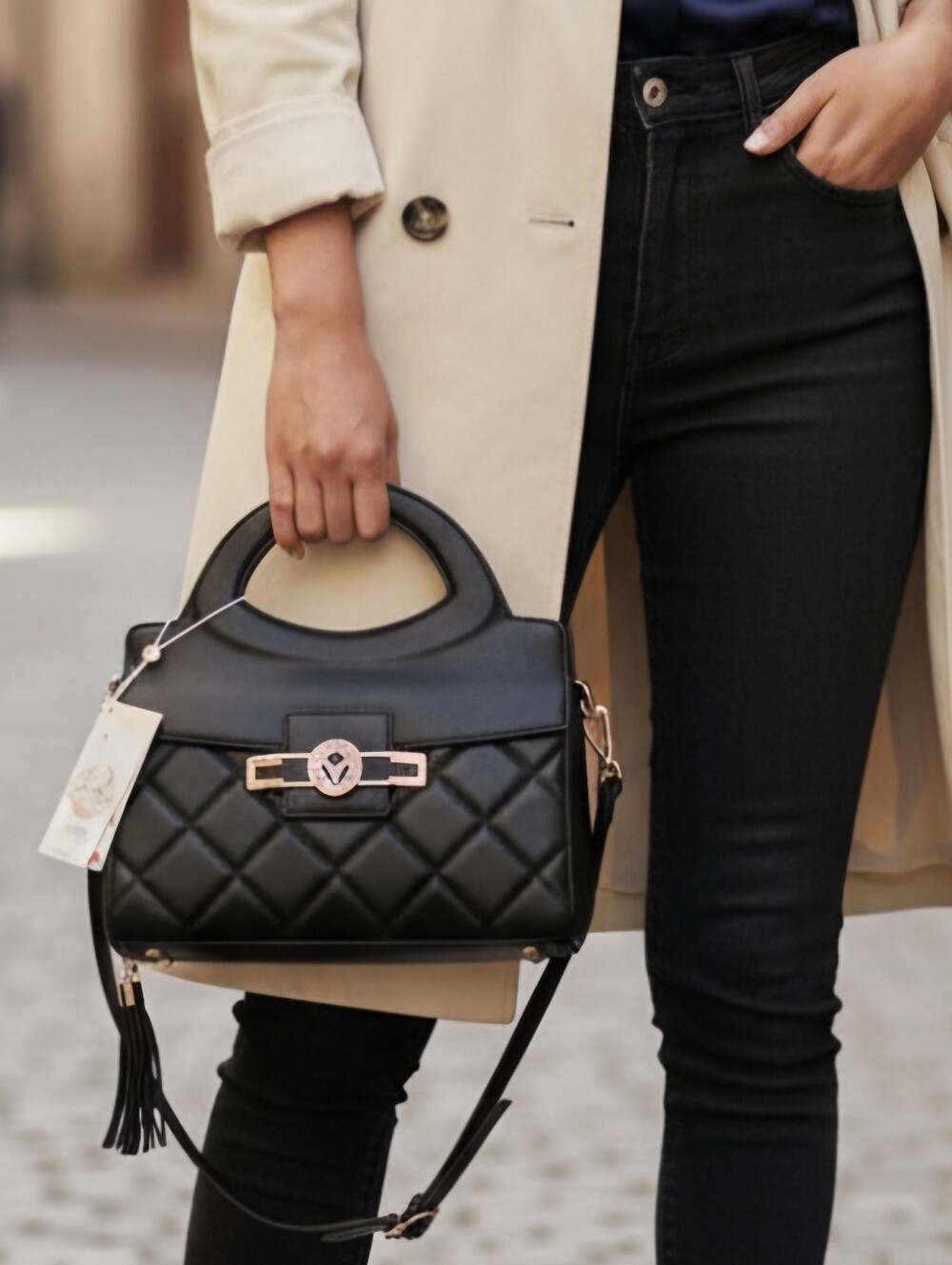Valentino Orlandi Black Quilted Handbag/Crossbody NWT🎉FREE BAG CHARM